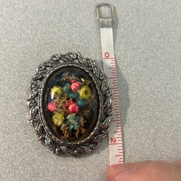 Vtg Victorian Dried Flower Brooch Pendant - Picture 5 of 5